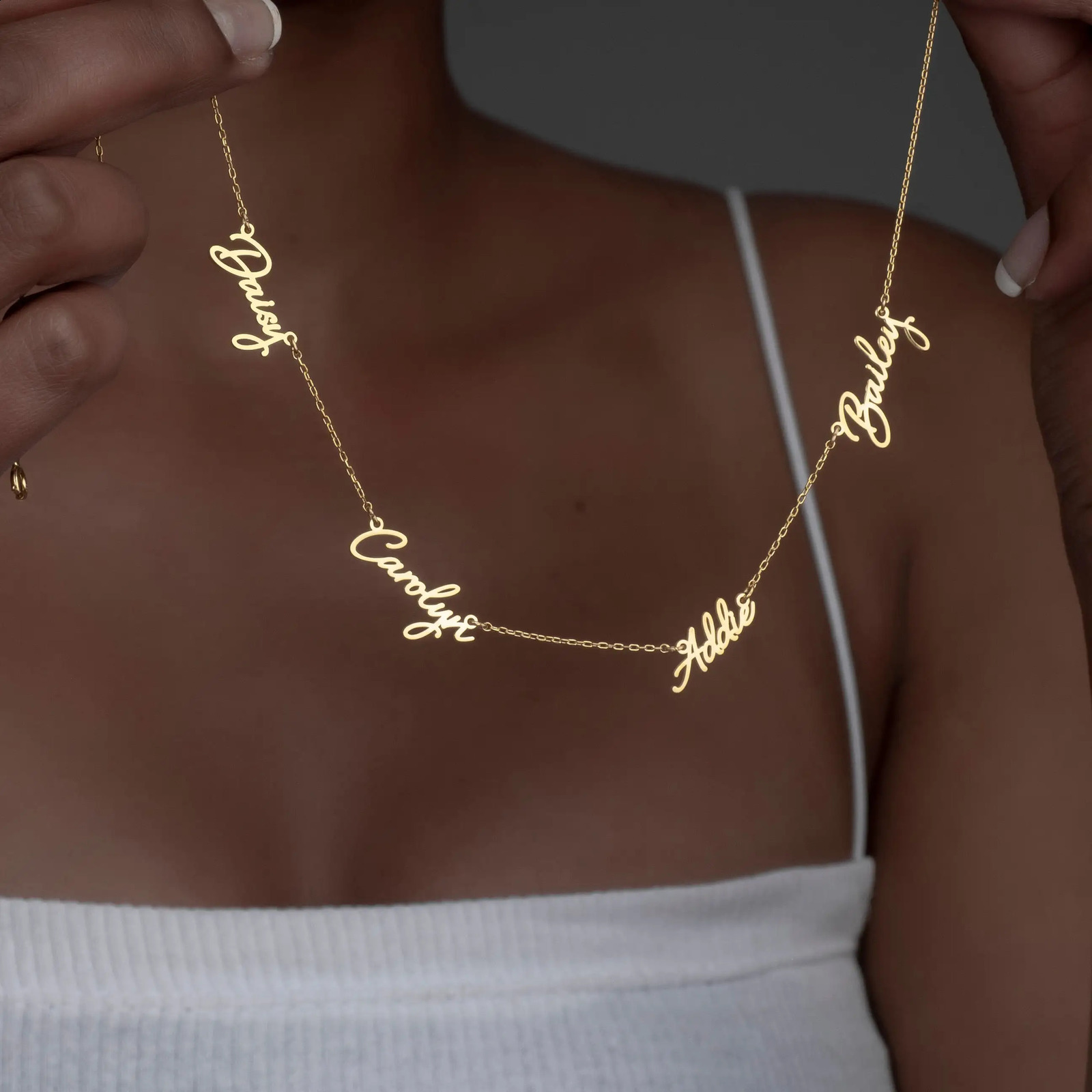 Custom Multiple Name Necklaces For Women Gold Plated Stainless Steel 2 3 4 5 Names Necklace Family Christmas Jewelry Gift 250425