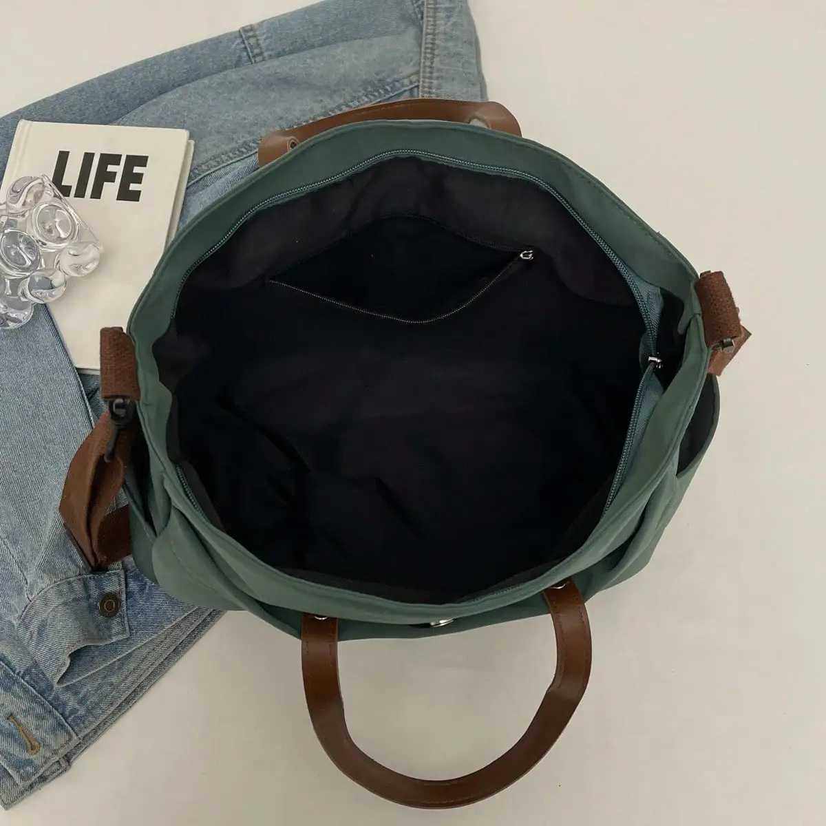 Womens multi pocket handheld handbag simple and stylish shoulder cross body bag lightweight and foldable shoulder bag W250421