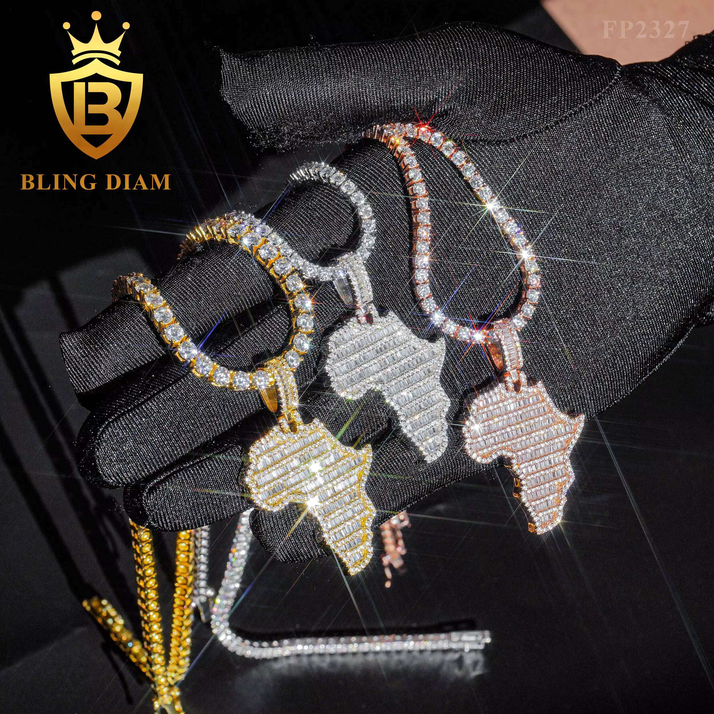 Blingdiam Jewelry Rapper Fashion Moissanite Custom Pendant Iced Out Africa Map Hip Hop Pendant 925 Silver Charm Pendant