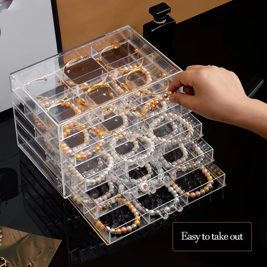 DIY bracelet case earring case large 30-grid jewelry clip case with 5 drawers stackable earring bracelet case 250424
