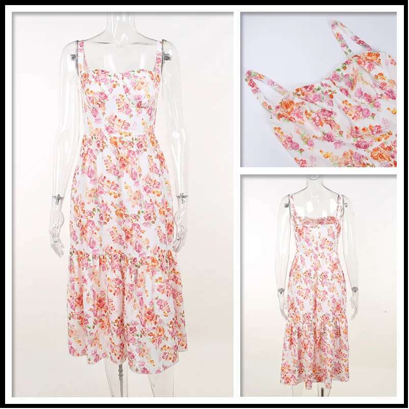 Dongdumaoyi Townlike Print Bodycon A Line Dress Women Spaghetti Strap Summer Midi Long Strapless Nightclub Sexy Party Dresses