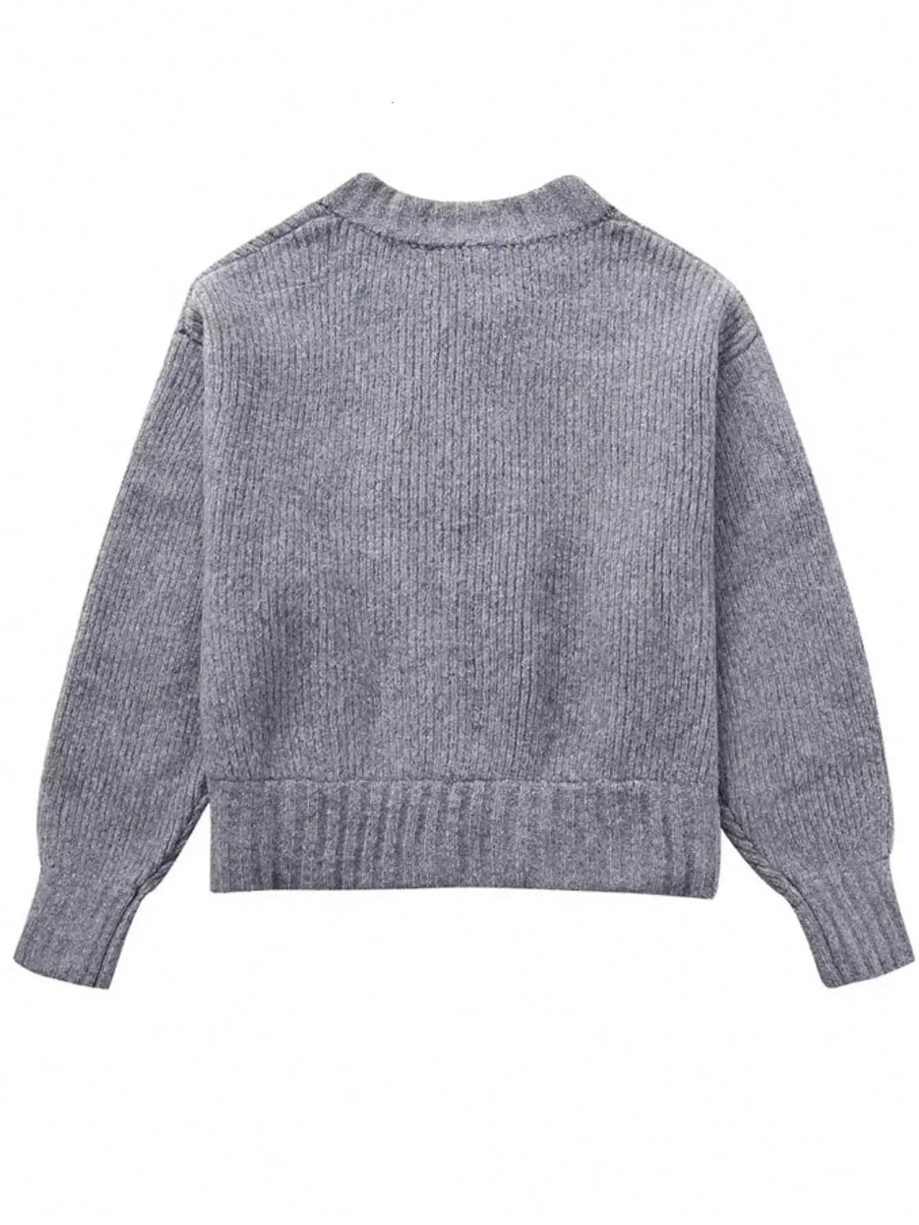 Lightweight Warm Womens Casual Crew Neck Cardigan Solid Color Fall Winter Fashion Chic Open Front Design with Chain DetaiT251125