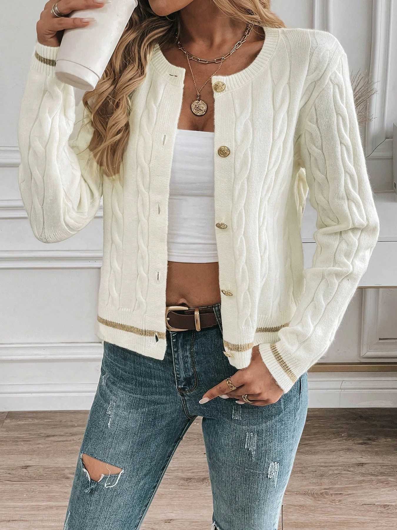 Womens Minimalist round Neck Long Sleeve Knitted Cardigan Sweater New Style Comfortable Soft Material Fashionable OuterwearT251125