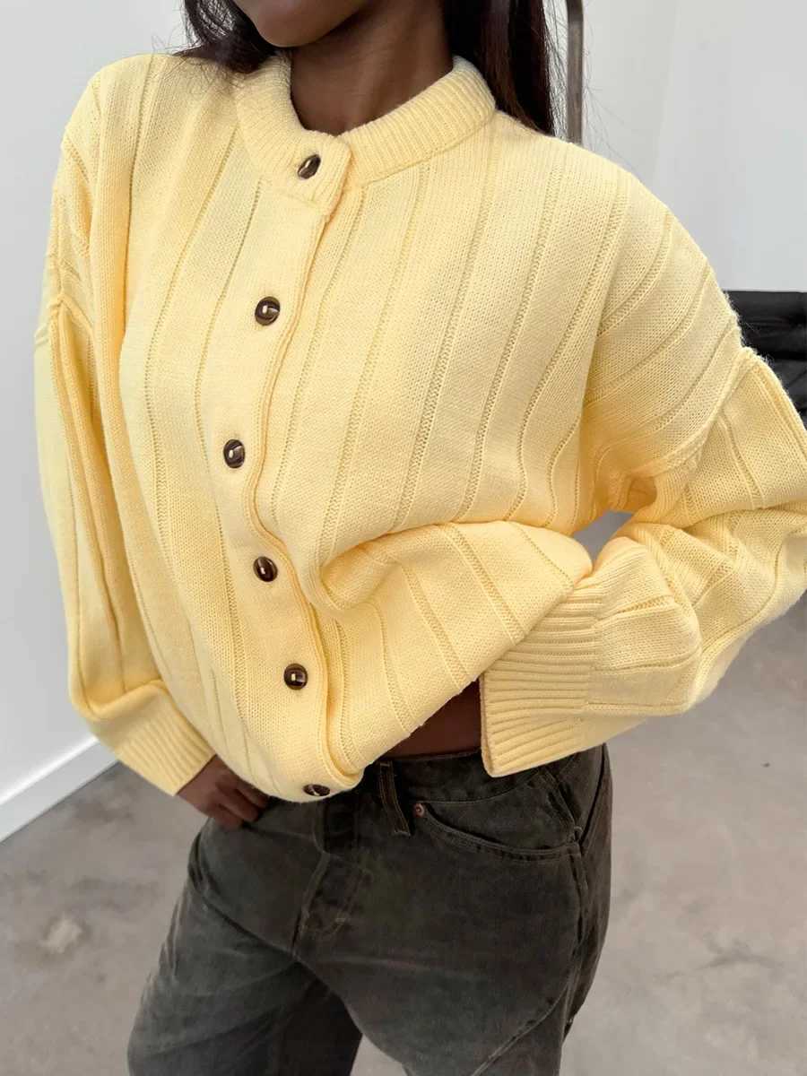 Blubelle Womens New Knit O-Neck Cardigan Soft Fabric Long Sleeve Button Front Loose Autumn Winter Casual Staple SweatersT251125