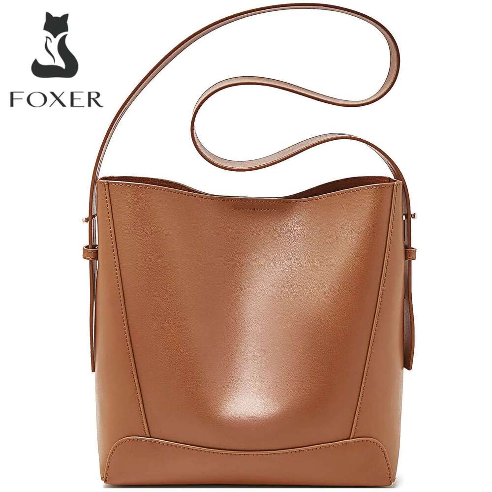 FOXER Lady Women Hobo Bucket Bag Split Leather Fashion Shoulder Large Capacity Handbag Wide Adjustable Strap Female Bags