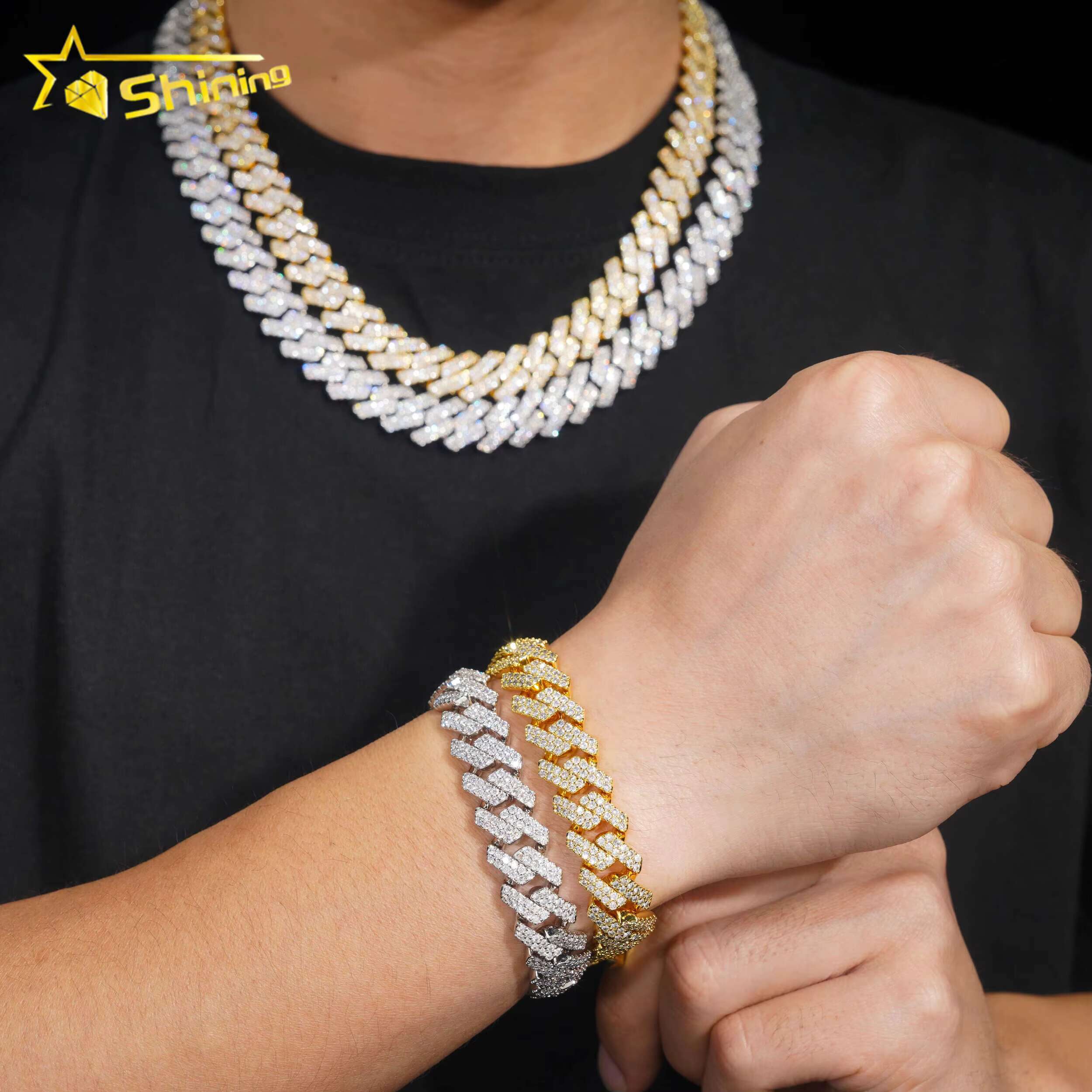 Wholesale Price Hip Hop Cuban Chain Fashion 18K Gold Plated 13MM Brass Cubic Moissanite Diamond Cuban Link Chain