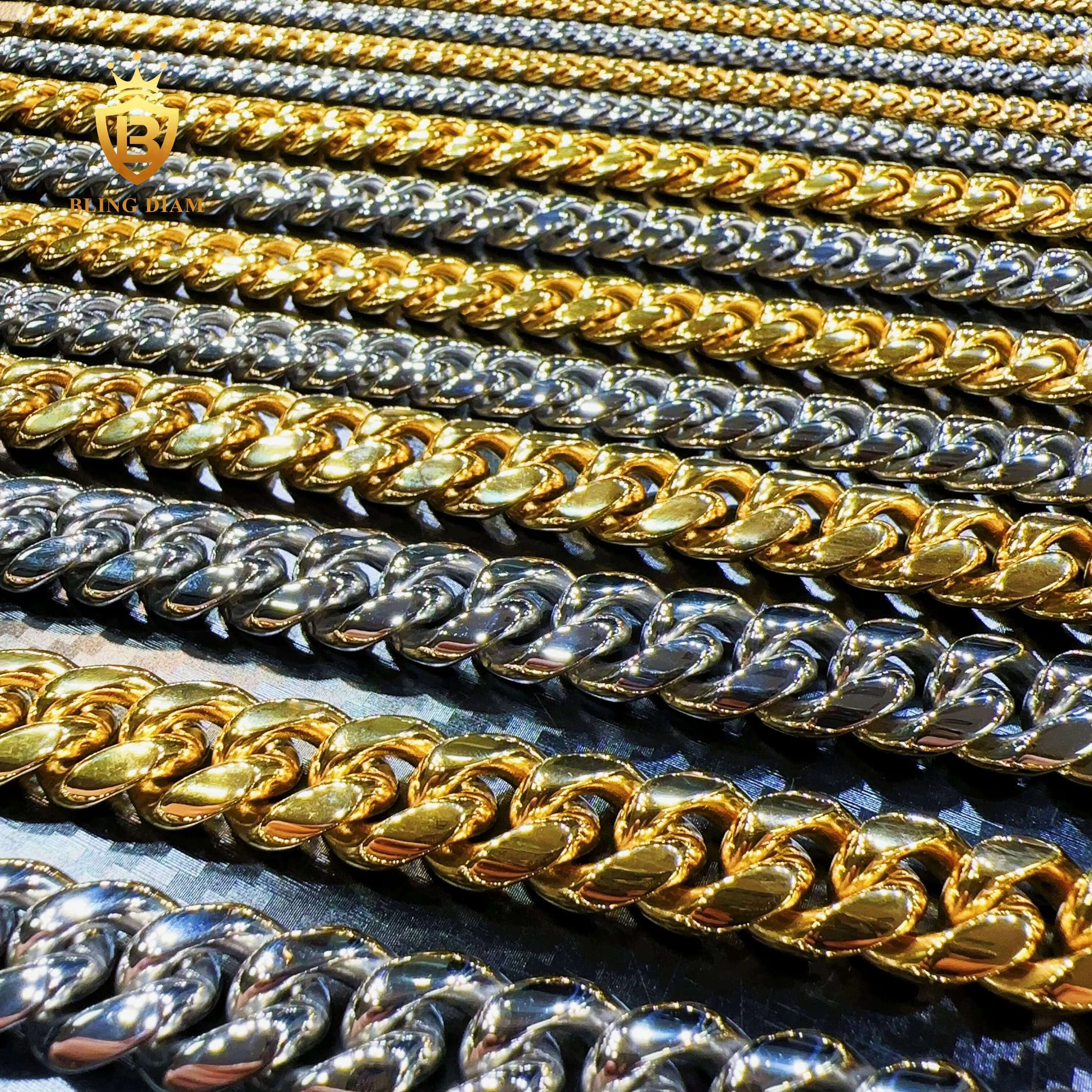 Blingdiam Jewelry Fashion 6mm 8mm 12mm 14mm Spring Buckle Hiphop Chain Stainless Steel Cuban Link Chain