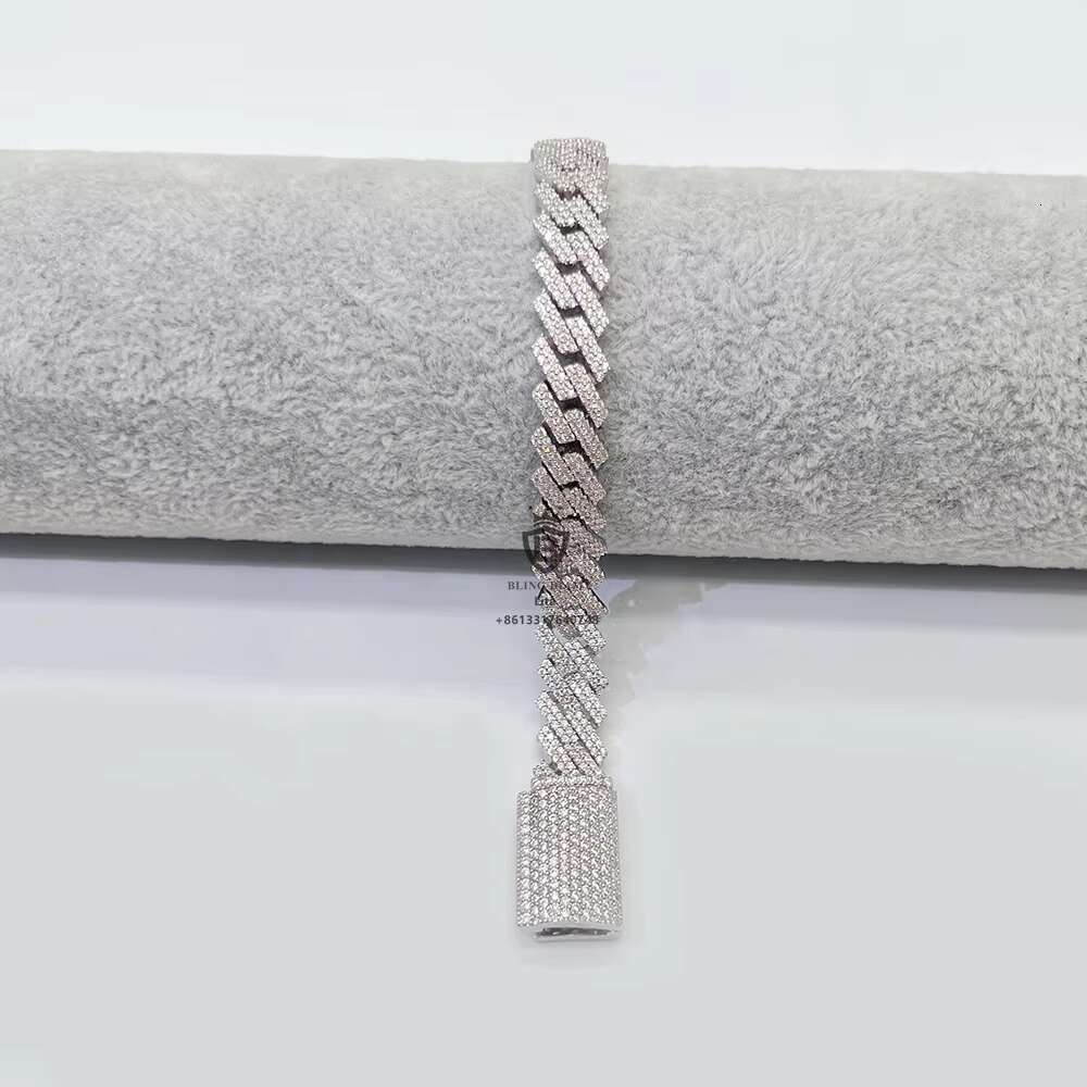 Wholesale Iced Out Jewelry GRA Certificate 7inch 8inch Hip Hop Mens Moissanite 10mm Silver Cuban Bracelet