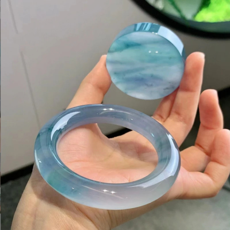 Ice Seed Jade Bracelet Blue Water Fat Round Bracelet Womens Sky Blue Frozen Sky Blue jade bracelet bangle bangles for women 250424