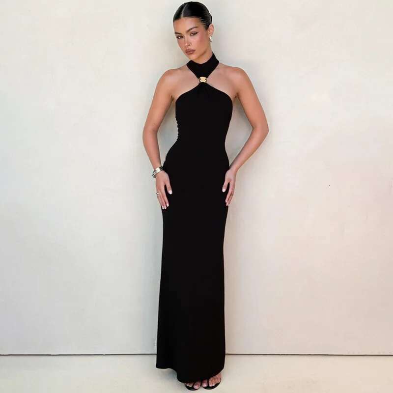Dongdumaoyi Townlike Maxi Long Slim Bodycon Dress Women Halter Spring Summer Nightclub Sexy Party Dresses