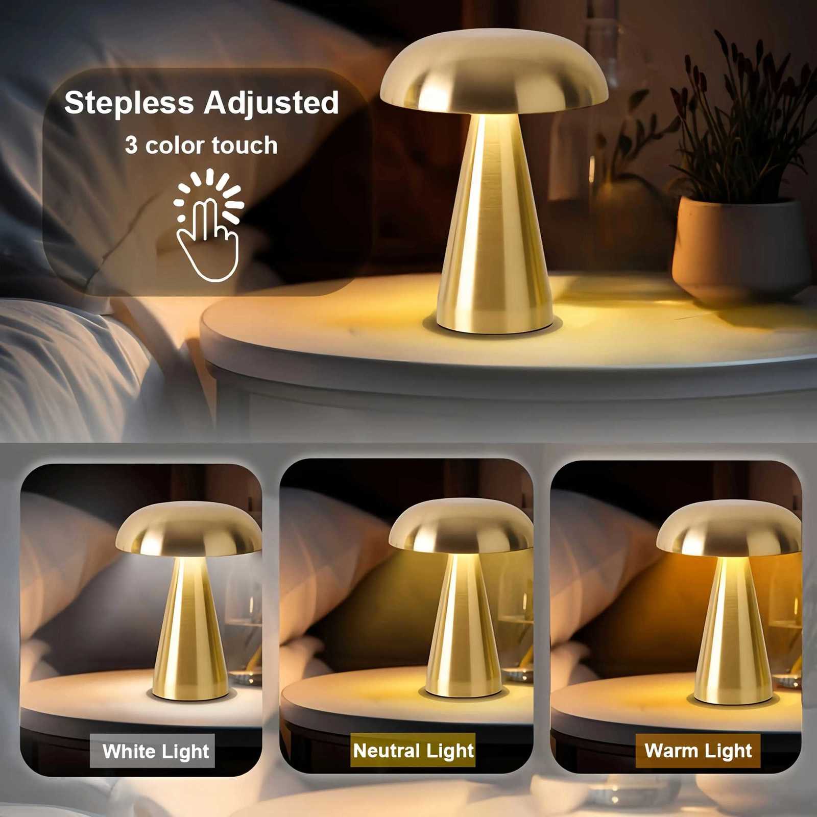 Mushroom Shaped Table Lamp Rechargeable LED Night Light 3 Color Touch Atmosphere Desk Lamp Decorative Light for Bedroom OfficeM251125
