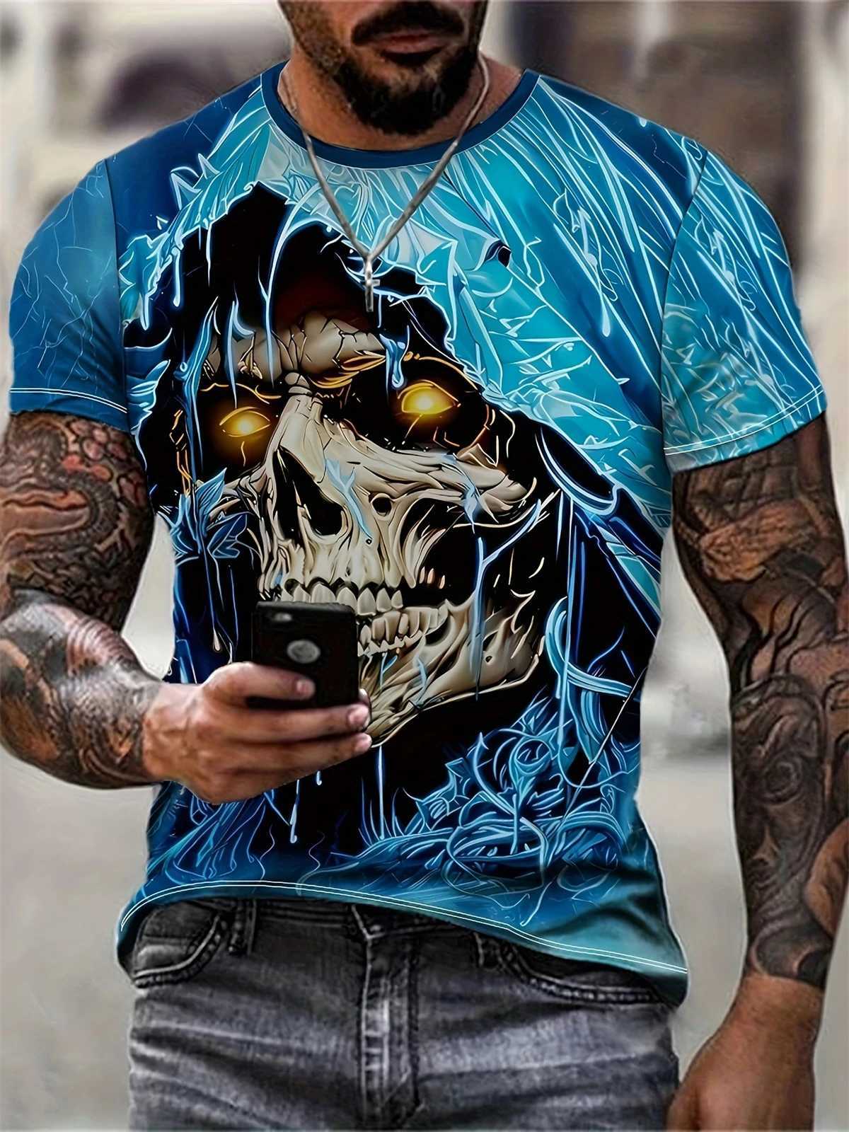 Mens clothing skeleton graphic printed T-shirt mens summer spring oversized punk style short sleeved outdoor top W250425