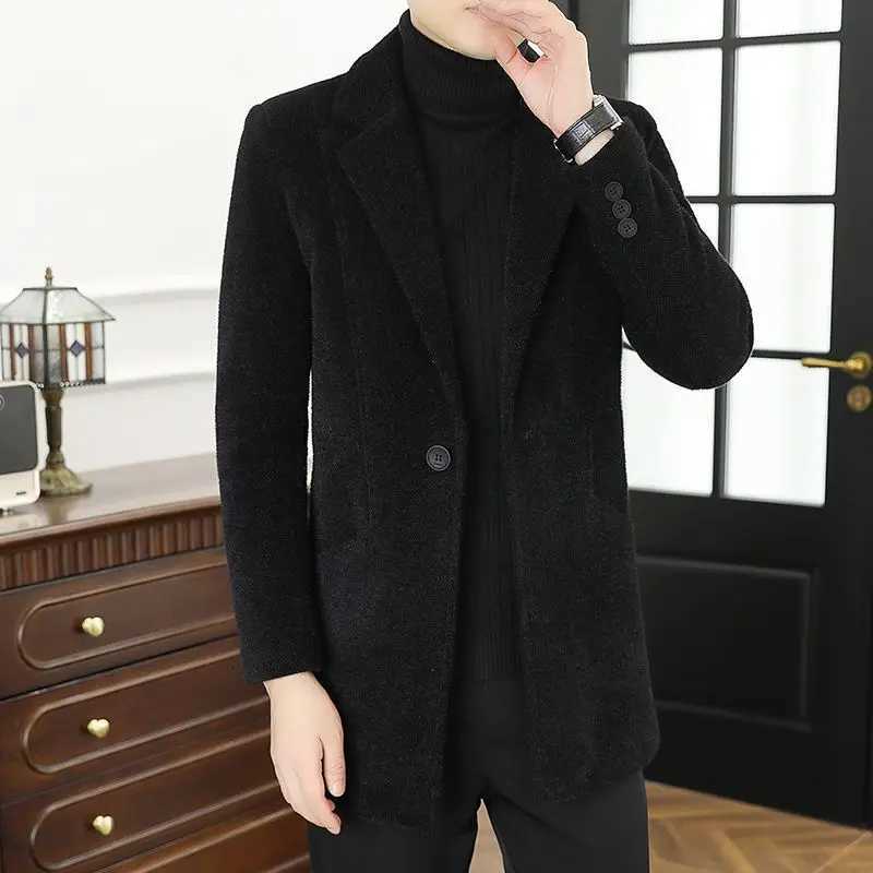 Coat Men Autumn and Winter European and American Fashion New Woolen Plaid Casual Mid To Long Length Business ClothingT251125