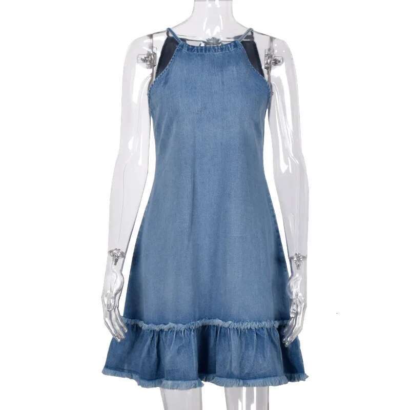 Dongdumaoyi Summer Backless Denim Halter Dress Women S Clothing D