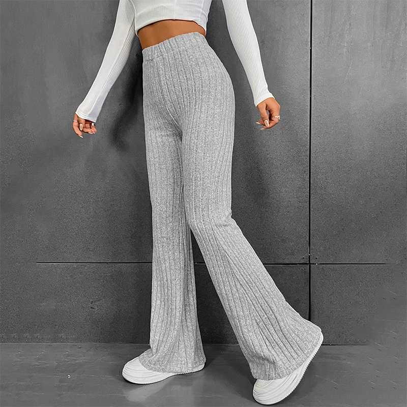 CUTANOVA autumn new 2023 solid wide pit striped casual knitted wide leg pants suitable for women to keep warm on the streets in autumn and winterC2504