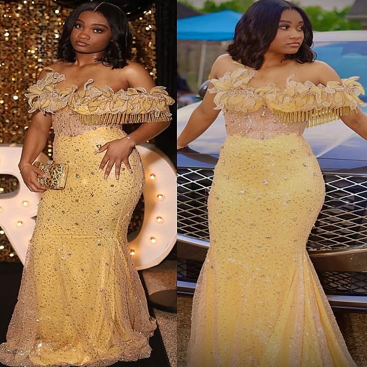 Light Yellow Mermaid Plus Size Prom Dresses 2025 Crystals Florals Sequined Evening Formal Party Second Birthday Engagement Gowns Dress For Special Occ