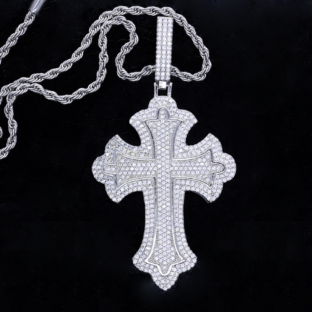2025 New design Full Paved Cubic Zirconia Cross Pendant Necklace Iced Out Bling Pink Heart CZ Stone Hip Hop Women Men Jewelry Gifts