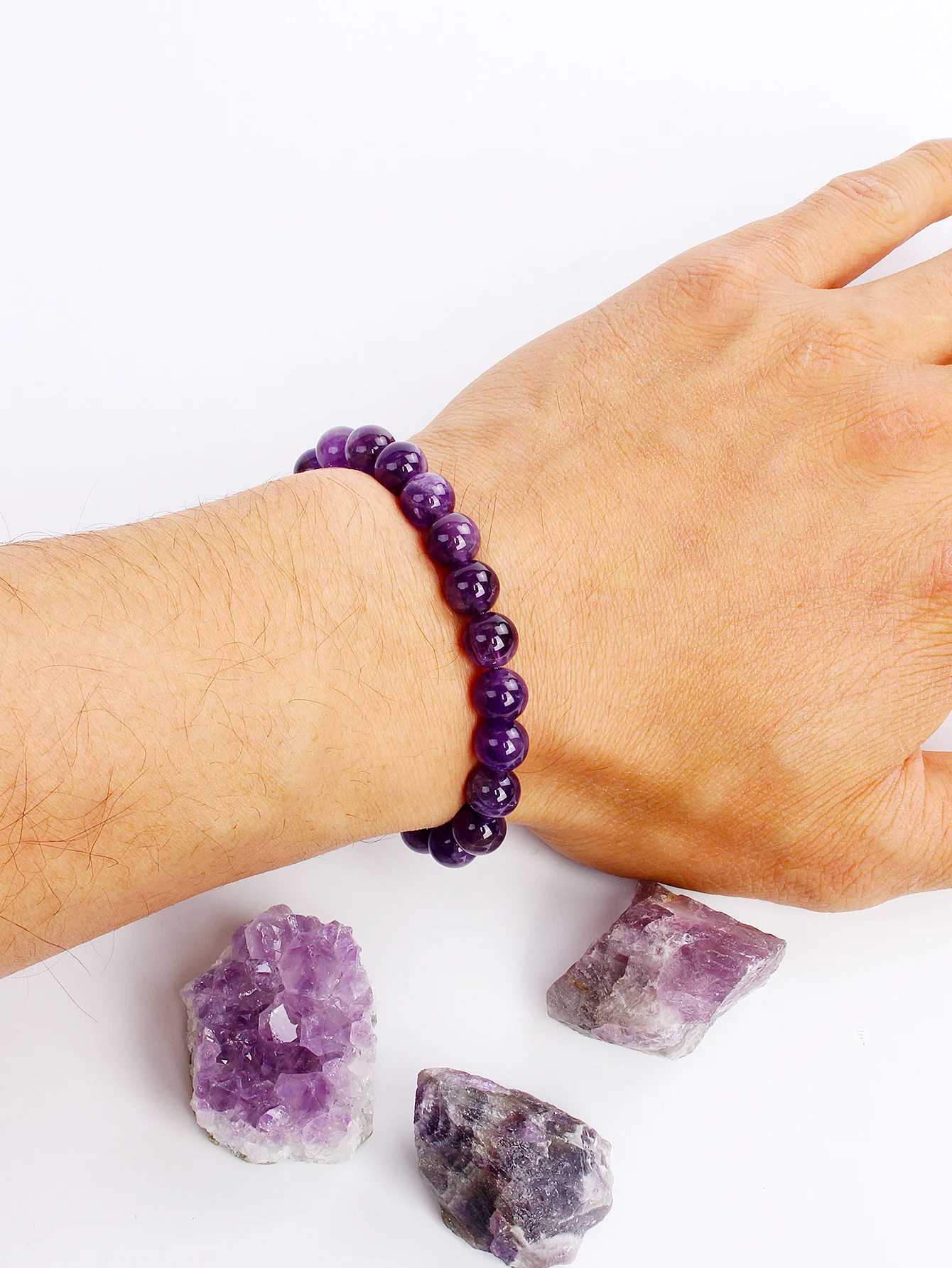 Amethyst Bead Bracelet Natural Healing Crystal Calming Jewelry Stress Relief Spiritual Clarity Energy-Boosting Stone Gift J251125
