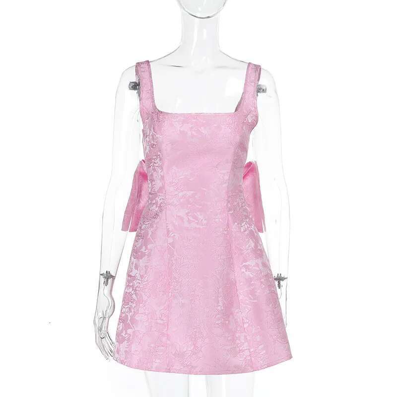 Dongdumaoyi Townlike Jacquard Waist Wrap A Line Dress Women Spaghetti Strap Spring Summer Bow Nightclub Sexy Party Dresses