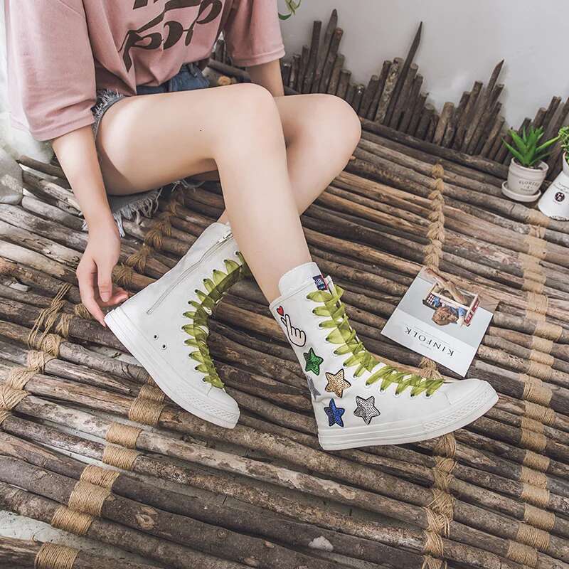 Spring new medium-sized ribbon lace-up sequin embroidered canvas soft sole flat inner heightening large size women's shoes