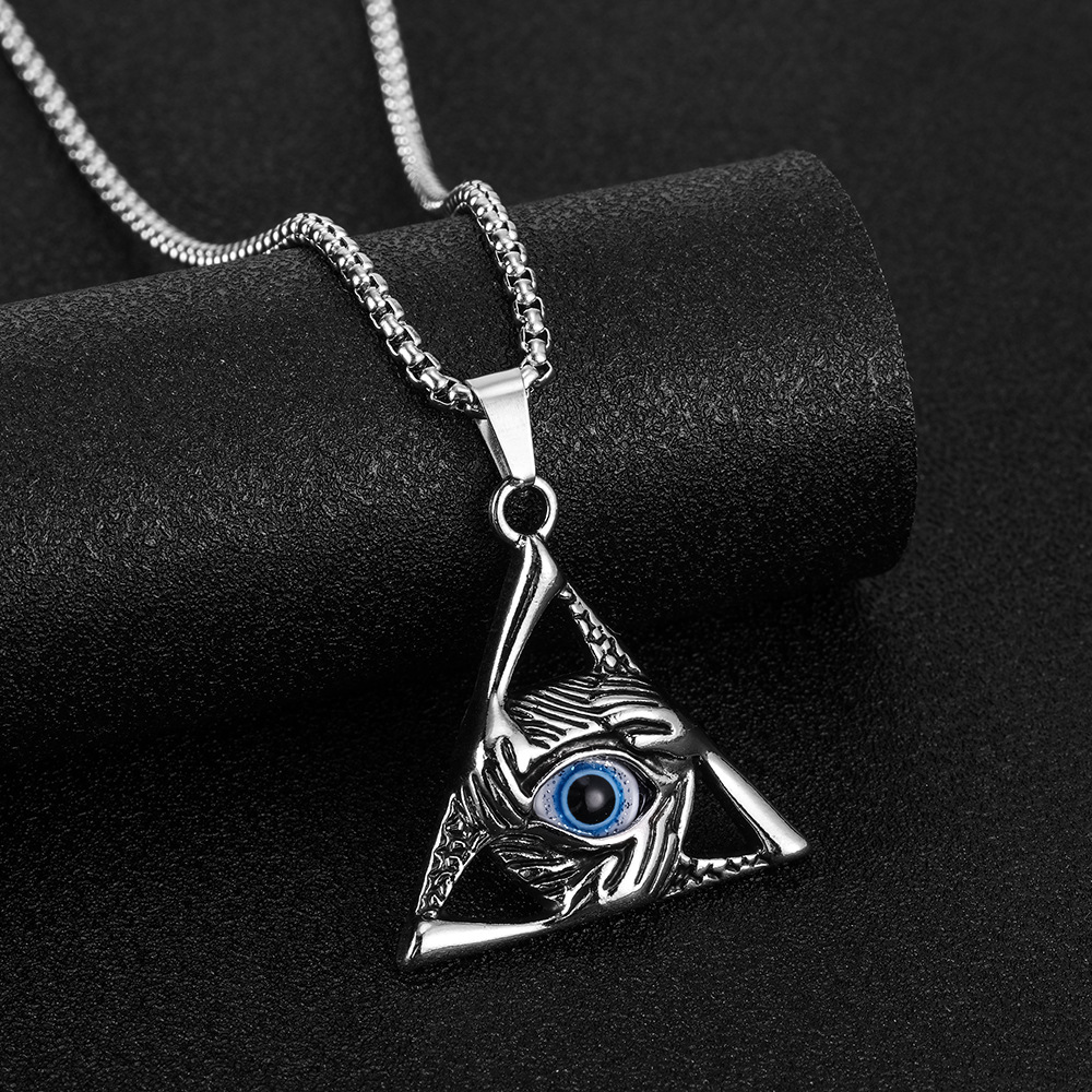 Gothic Vintage Evil Eye Pendant For Men Stainless Steel Punk Hip Hop Fashion Triangle Necklace Unique Amulet Jewelry Wholesale designer necklace for w - view 4