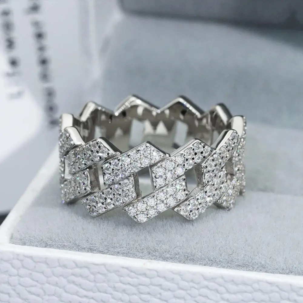 HOYON Real 925 Silver Ring VVS D Color Diamond Cuban Chain Ring for Men Women Hip Hop Fine Jewelry Birthday Gifts 250425
