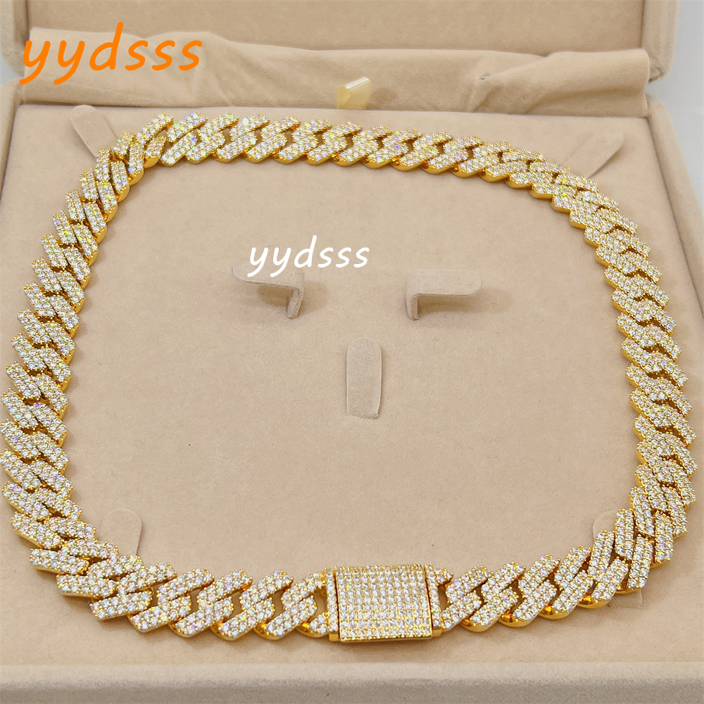 Hip Hop Shining Jewelry Iced Out 15mm Vvs D Color Moissanite Diamond 10k Gold Cuban Link Chain