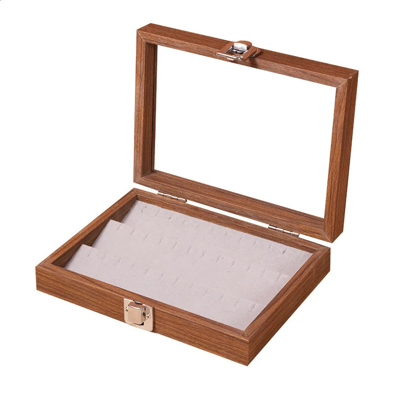 Black Walnut Wood Grain Solid Wood Jewelry Storage Box Dust-proof Belt Lid Jewelry Box Bracelet Ring Earring Necklace Box 250424