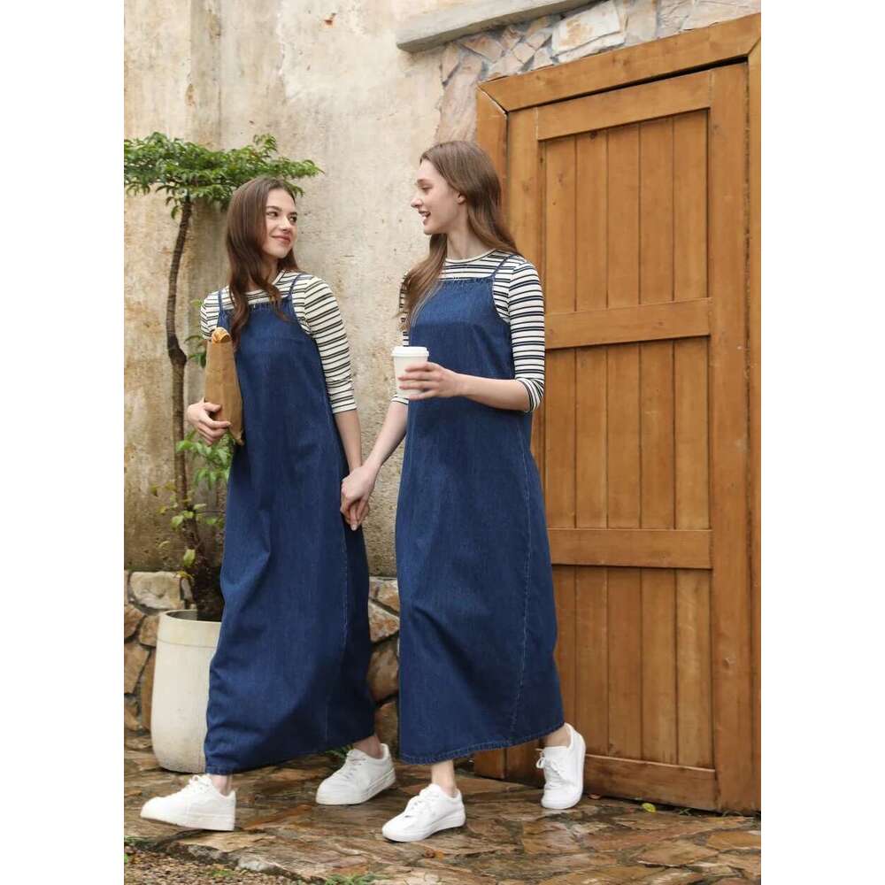 AS 2025 Teen Girls Woman Denim Jumper Dress Adjustable Straps Jeans Outfit