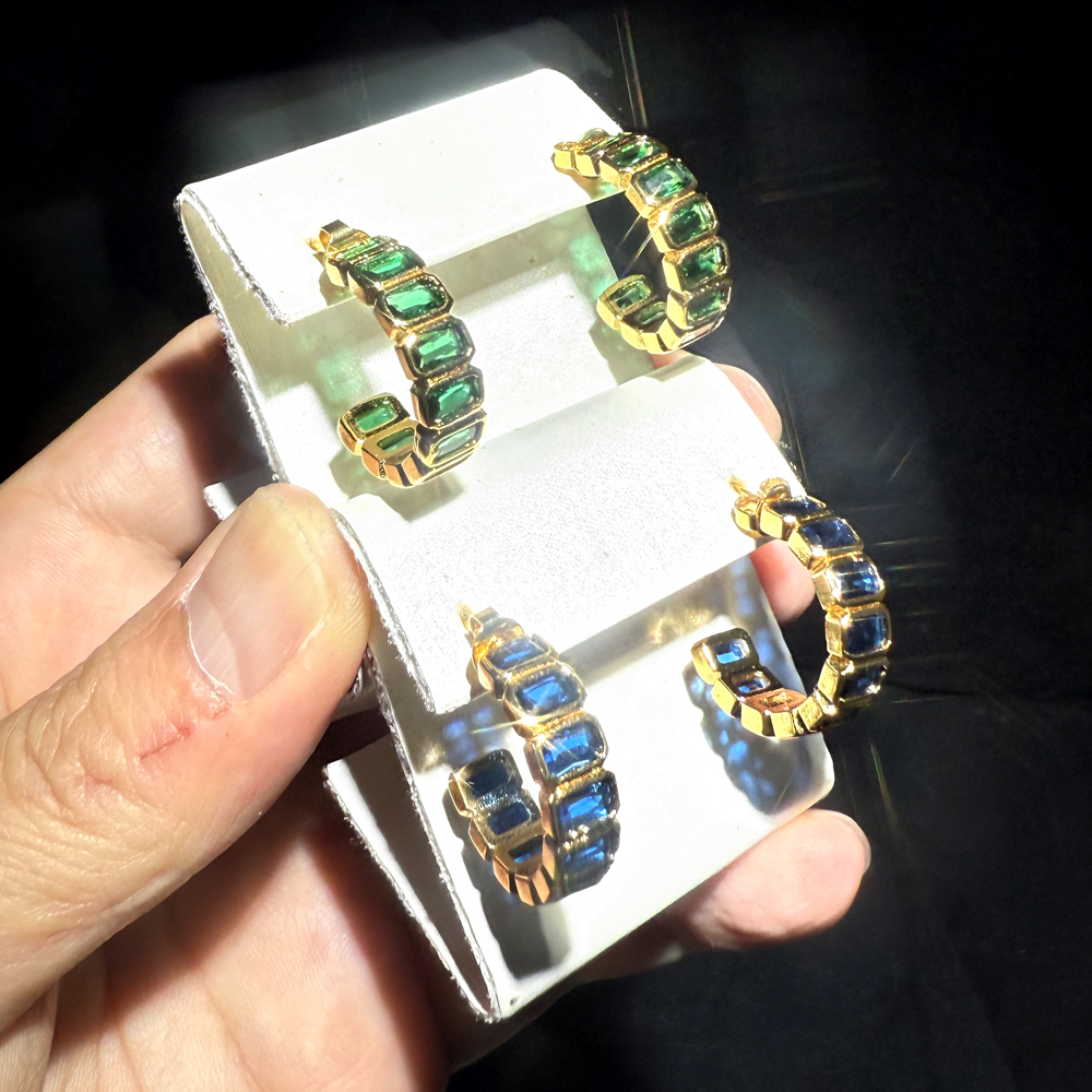 2025 New Gold Color Geometry Colorful Cubic Zircon Earring For Women Vintage Boho Wedding Party Jewelry Gift
