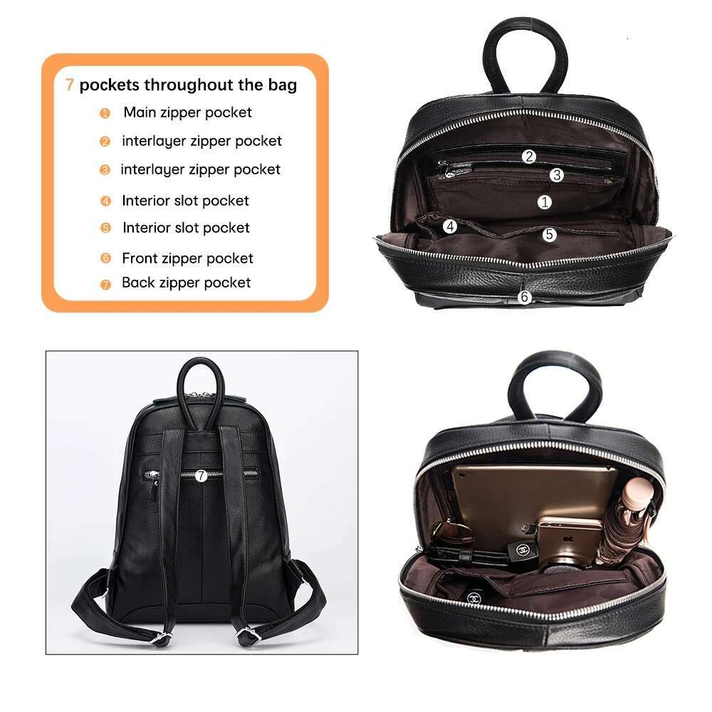 Zency 100% Genuine Leather Women Stylish Backpack Casual Travel Back Pack Bag Preppy Style Schoolbag Laptop Knapsack Bronze Colo