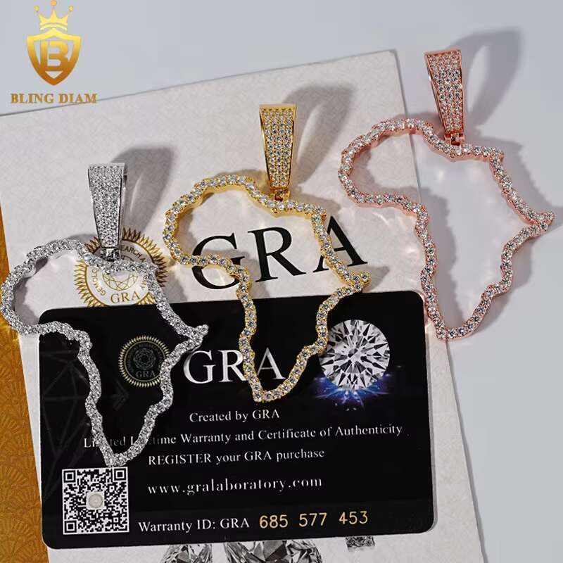 Fashion Hip Hop Jewelry Charms Pendants 925 Sterling Silver VVS Moissanite Africa Map Hollow Iced Out Rapper Pendant