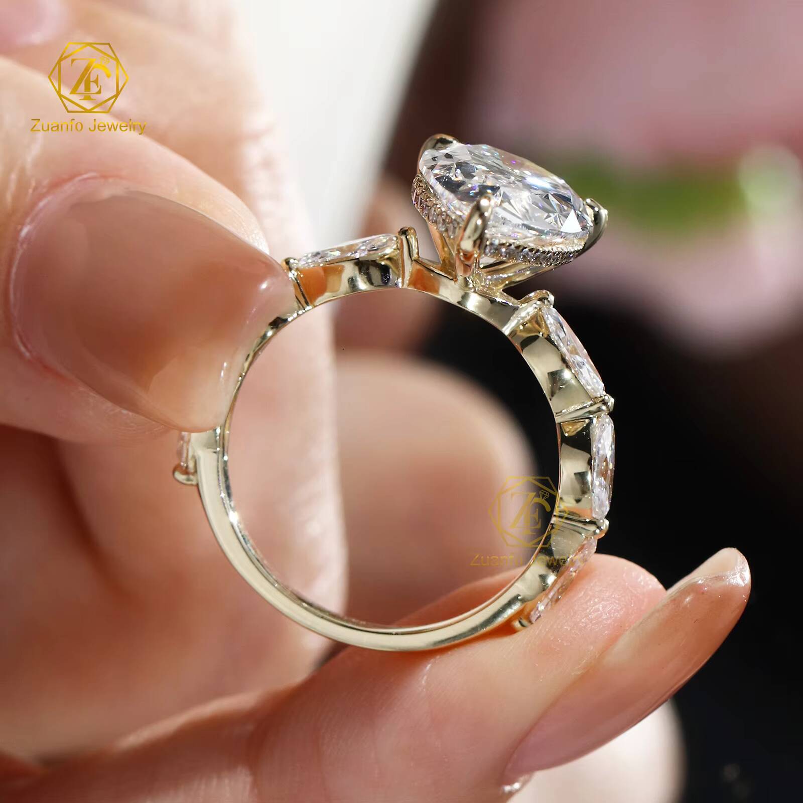 IGI Certified 5CT D VS1 Cvd Lab Grown Created Diamond 14K 18K Solid Gold Rings Pear Engagement Ring Jewelry for Women