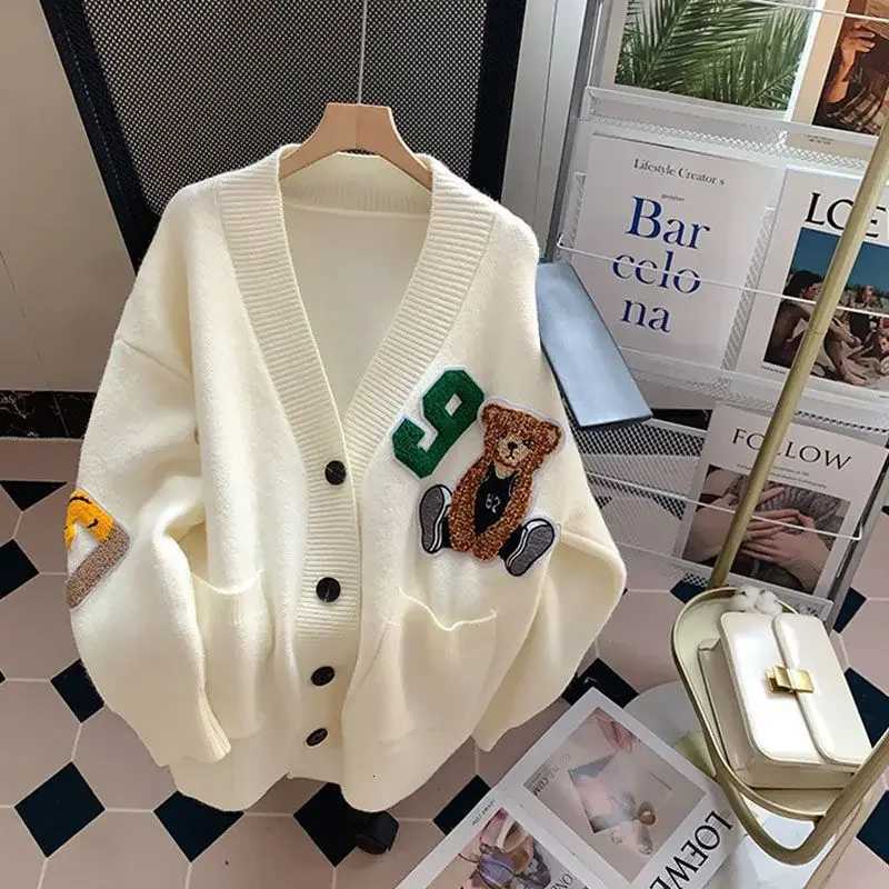 Women Print Button Cardigan Sweaters V Neck Splice Knit Thick Jumpers Casual Loose Long Sleeve Elegant Lady Autumn WinterT251125