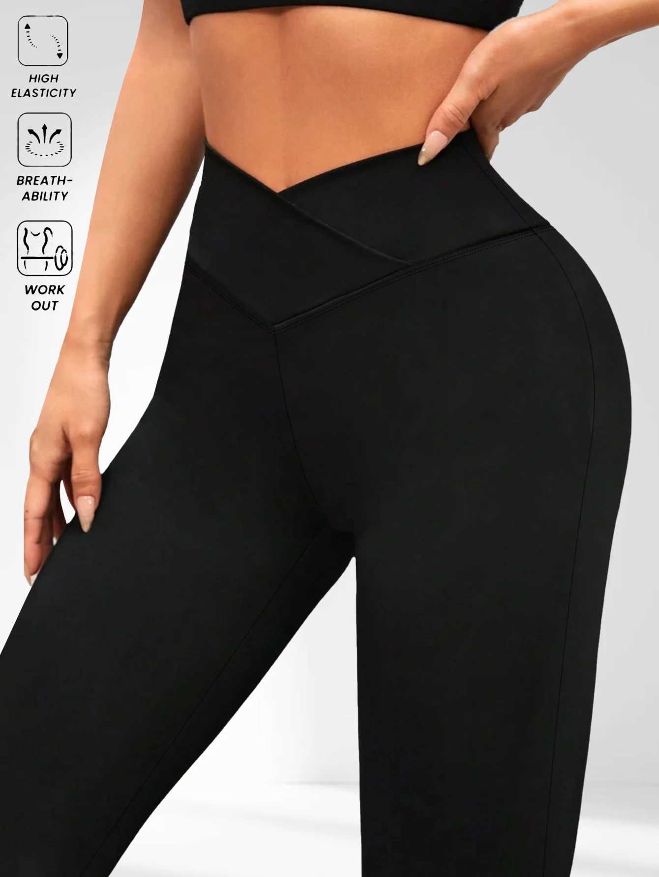 1. Solid color high waisted bell bottoms sports yoga pants spring and summer running and fitness bell bottomsC250425
