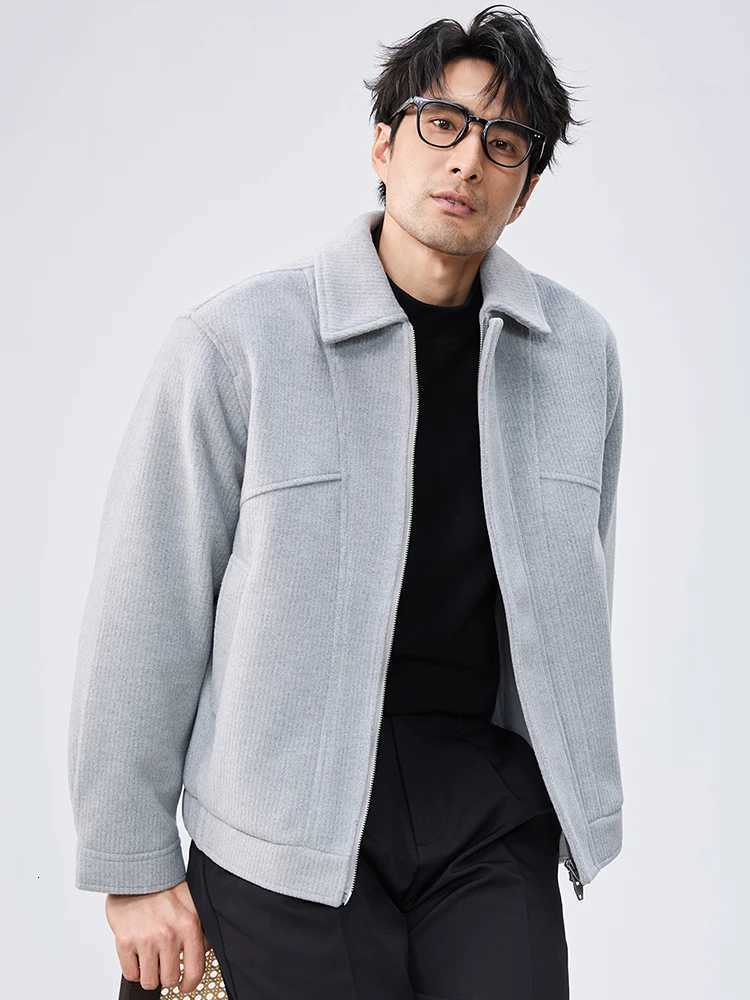 Winter Double Zipper Woolen Jacket Mens Versatile Lapel Casual Short Overcoat Thick Warm Business Social Wool Blend JacketsT251125