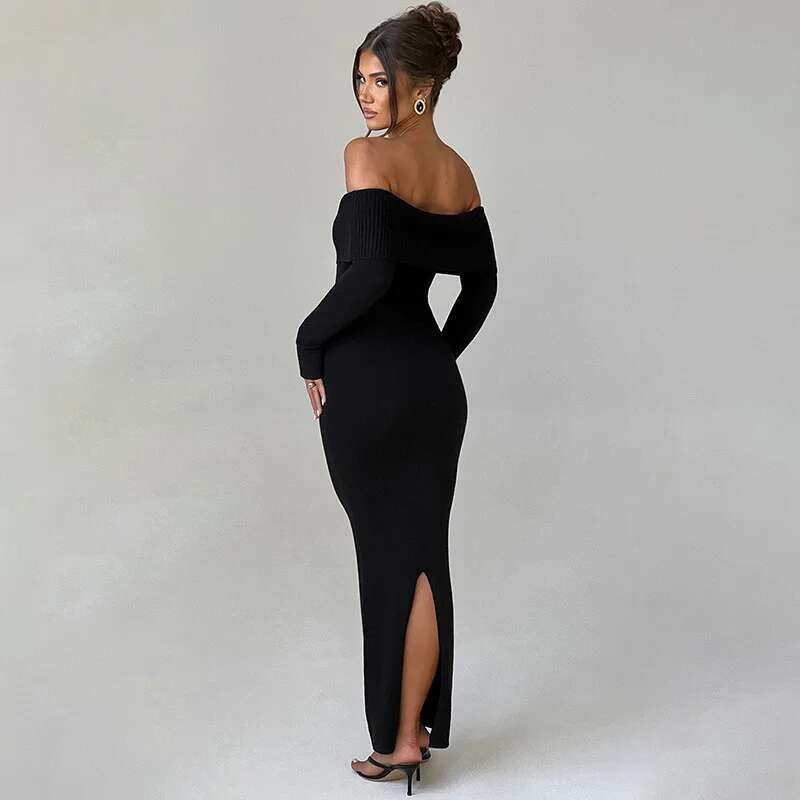 Dongdumaoyi Townlike Knitted Slim Bodycon Dress Women Off Shoulder Autumn Winter Nightclub Sexy Party Elegant Maxi Long Dresses