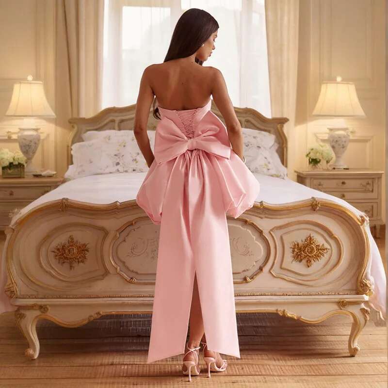 Dongdumaoyi Townlike Bow Backless Sexy Party Dress Women Mini Spring Summer Waist Wrap A Line Ball Gown Dresses