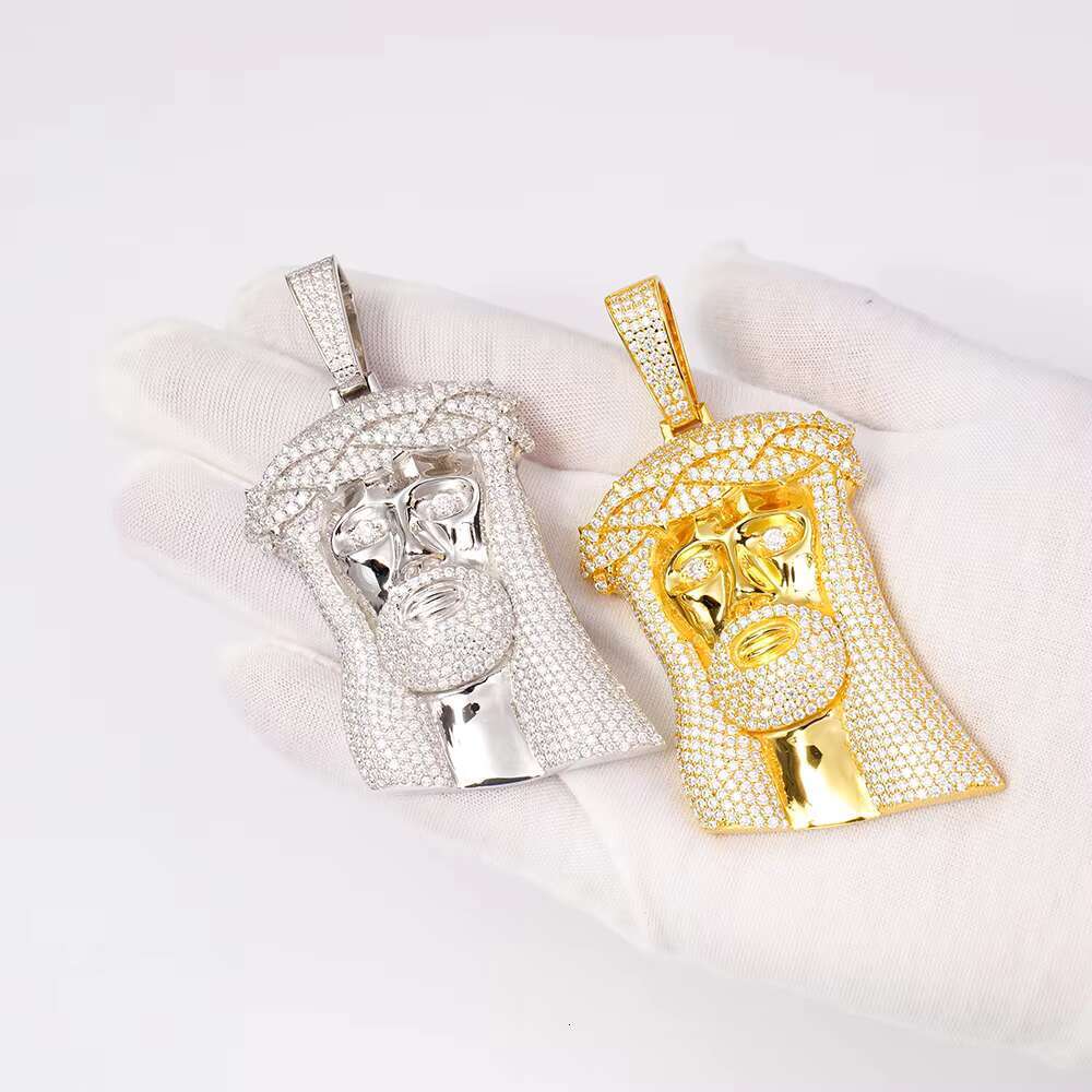 Gold Color 925 Silver Jewelry Hip Hop Diamond Gra Vvs Cuban Tennis Necklace Chain Mossanite Moissanite Large Jesus Pendant