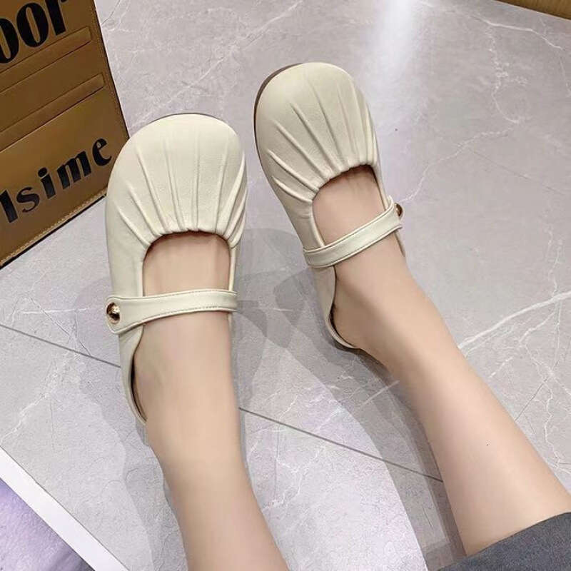 2025 Spring/Summer New French Fold Western Style Baotou Half Slippers Women, Gentle Outing, Single Shoes for Women