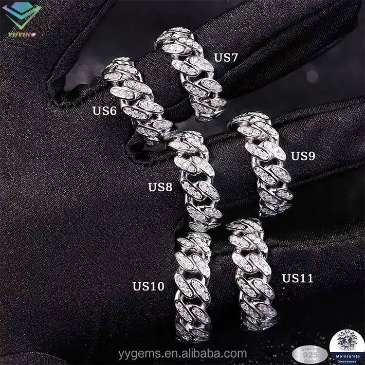 Fashion Hip Hop Diamond Ring Vvs Moissanite Pass Diamond Tester Sterling Silver 925 Gold Fine Jewelry Ring for Rapper Men