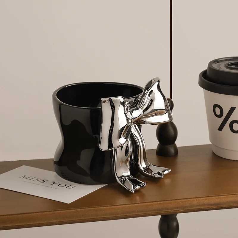 High Aesthetic 3D Bow Ceramic MugOffice Girls Kawaii CupHome Breakfast Milk Coffee MugsCouple Christmas Birthday Gift Teacup Y251125
