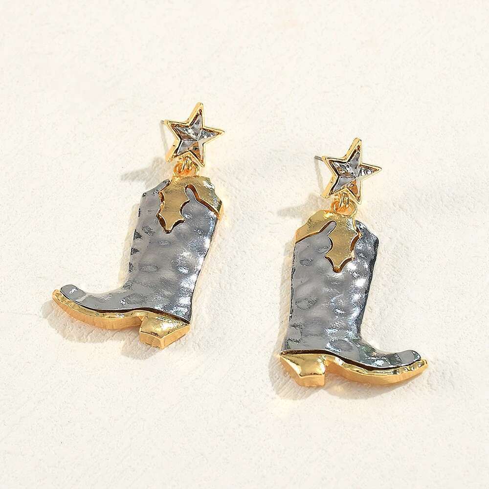 Fashion Metal Cowboy Boot Drop For Women Unique Design Five Star Shoe Shape Pendant Earrings Holiday Jewelry