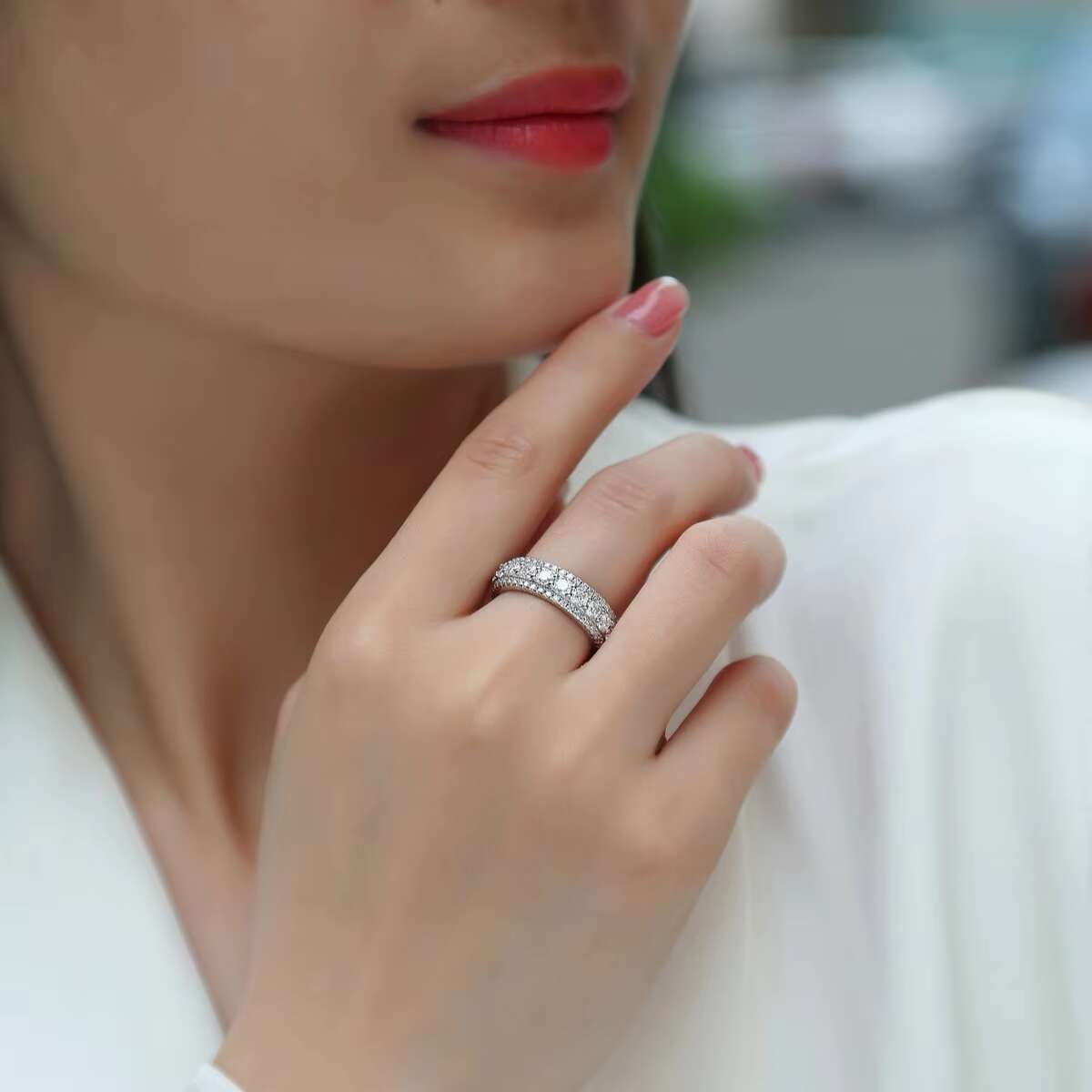DE Fashion Iced Out Moissanite Ring 6mm Wide Iced Out Moissanite Rings 925 Silver D Color Moissanite Rings with GRA Certificate