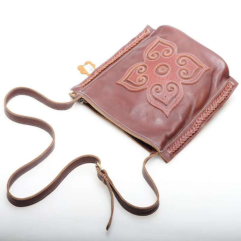 Zency Genuine Leather Vintage Hand-Woven Crossbody Messenger For Women Shoulder Bag Thick Lining Big Pockets