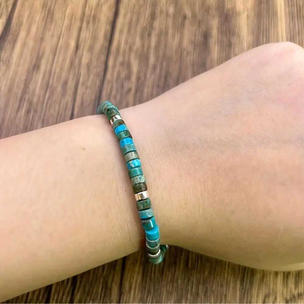 Adjustable Natural Turquoise Beaded Bracelet Natural Stone Perfect for Vacation Gifts J251125