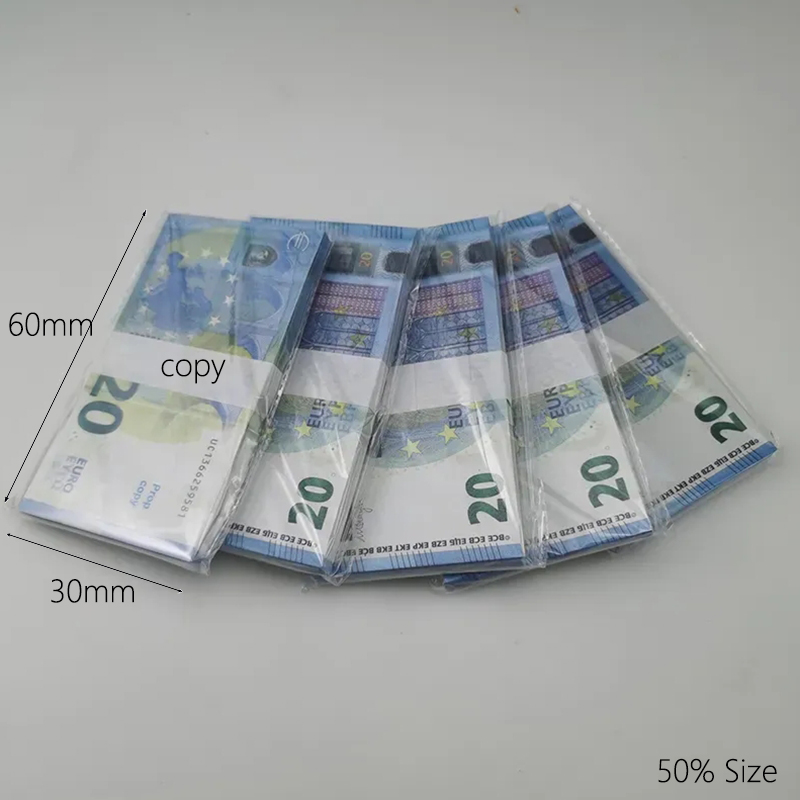 Wholesales Fake Money Toys Dollar Euros 10 20 50 100 200 500 Prop Money Notes Toy For Teaching Kids Christmas Gifts Or Video Film Party Supplies 50% 60*30mm