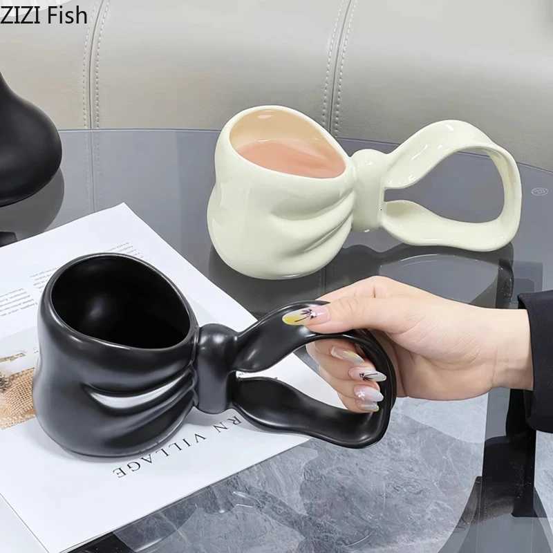 Creative Bowknot Shape Ceramic Mug Bowknot Handle Coffee Cup Dining Table Milk Mugs Afternoon Tea Teacup Fruit Juice Container Y251125