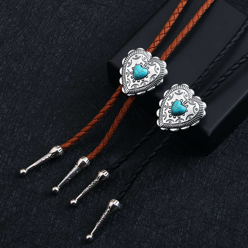 Punk denim bolo tie fashion personality love blue turquoise leather rope sweater chain alloy pendant