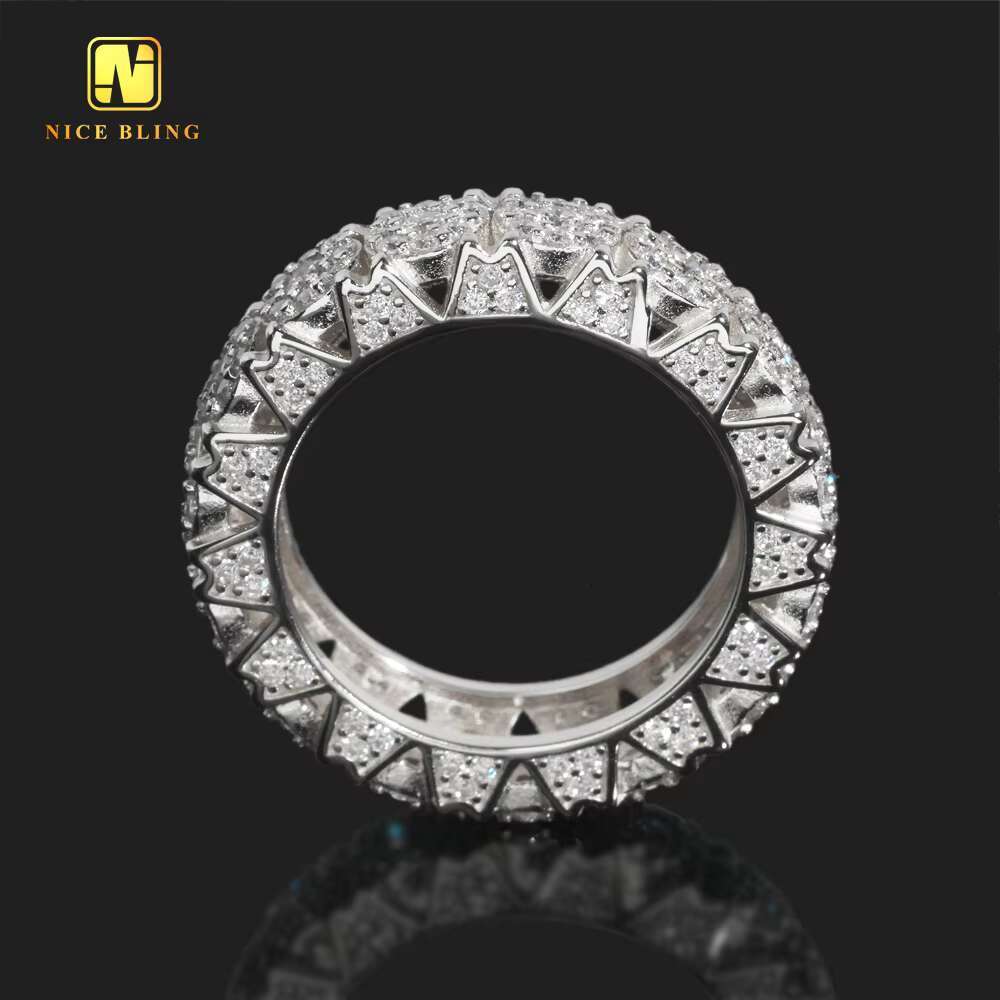 Hip Hop Fully Iced Out Jewelry 925 Silver White Gold Prong Setting Moissanite Diamond Eternity Band Ring